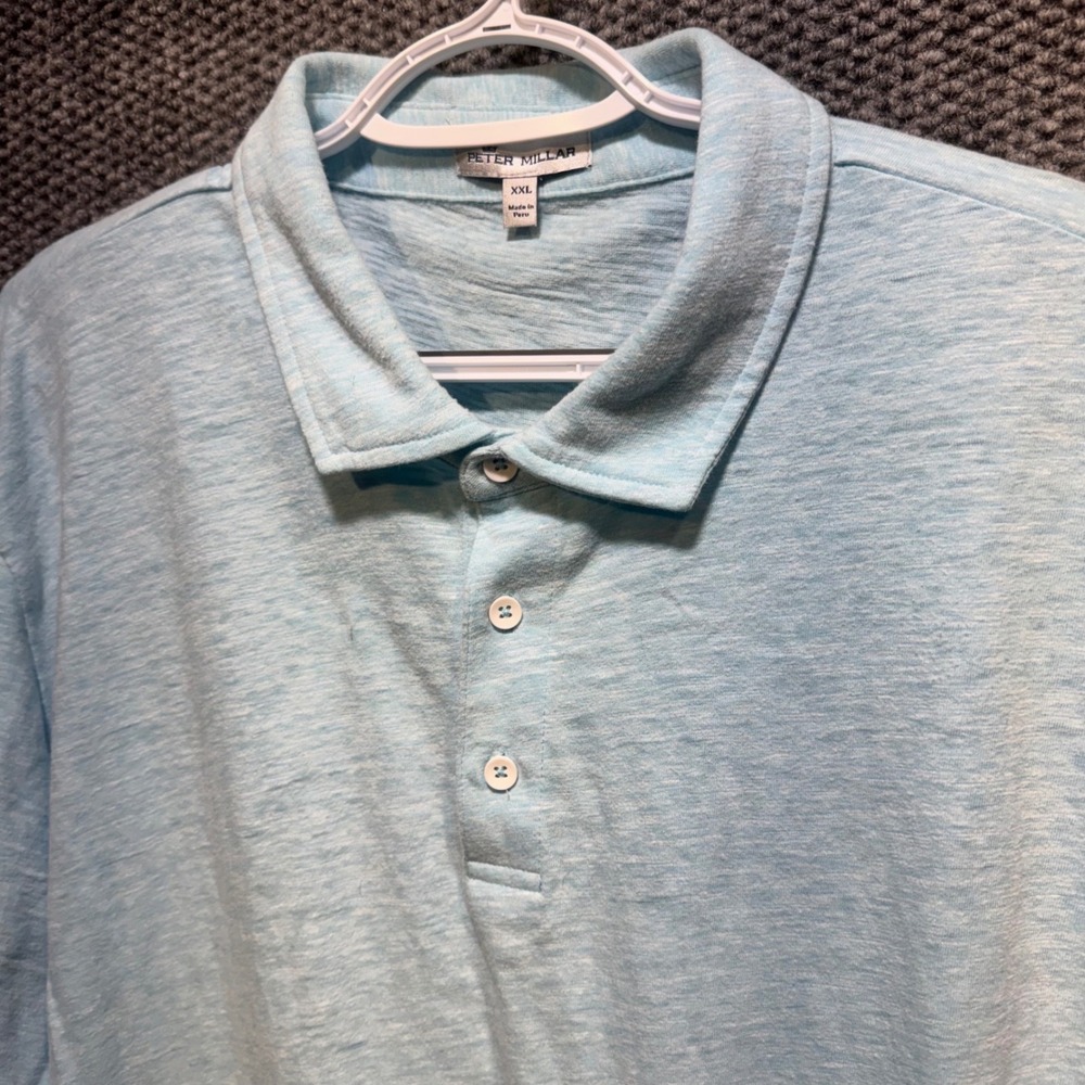 Peter Millar Mens XXL Light Blue Slub Knit Short Sleeve Polo Shirt‎ Golf Casual